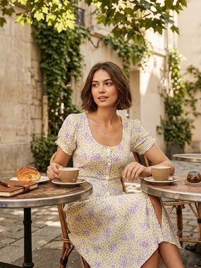 LoveShackFancy Regina Floral Cotton MIDI Dress Yellow Purple Rickrack Size 8